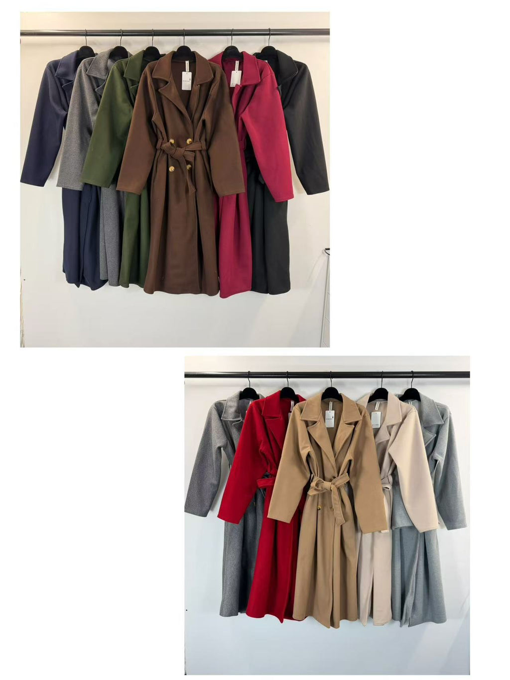 Manteau long ceinturé à revers