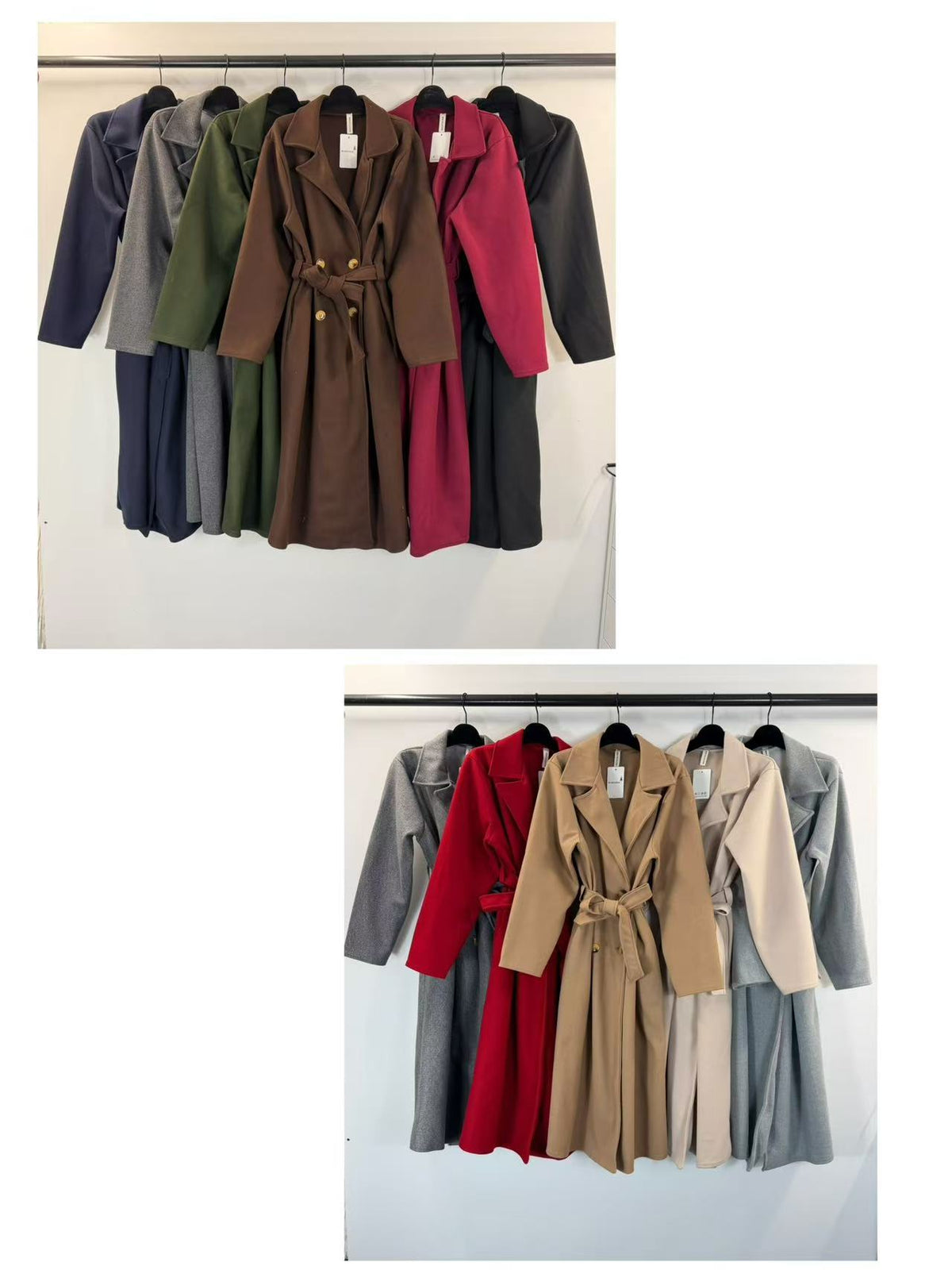 Manteau long ceinturé à revers