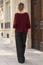 Pull oversize en maille col V – Bordeaux – EMORA