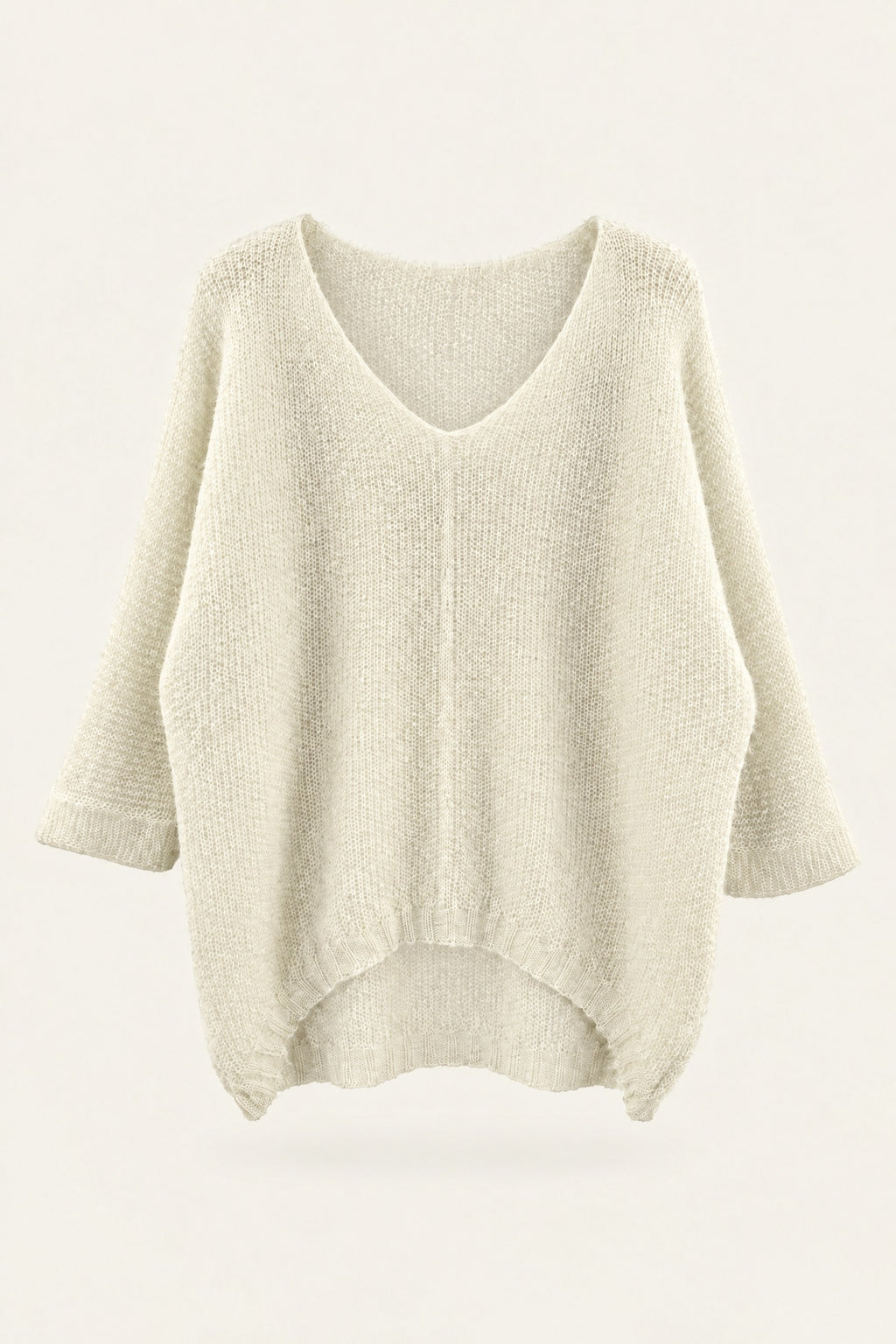 Pull oversize en maille col V – Blanc – vue de face – EMORA
