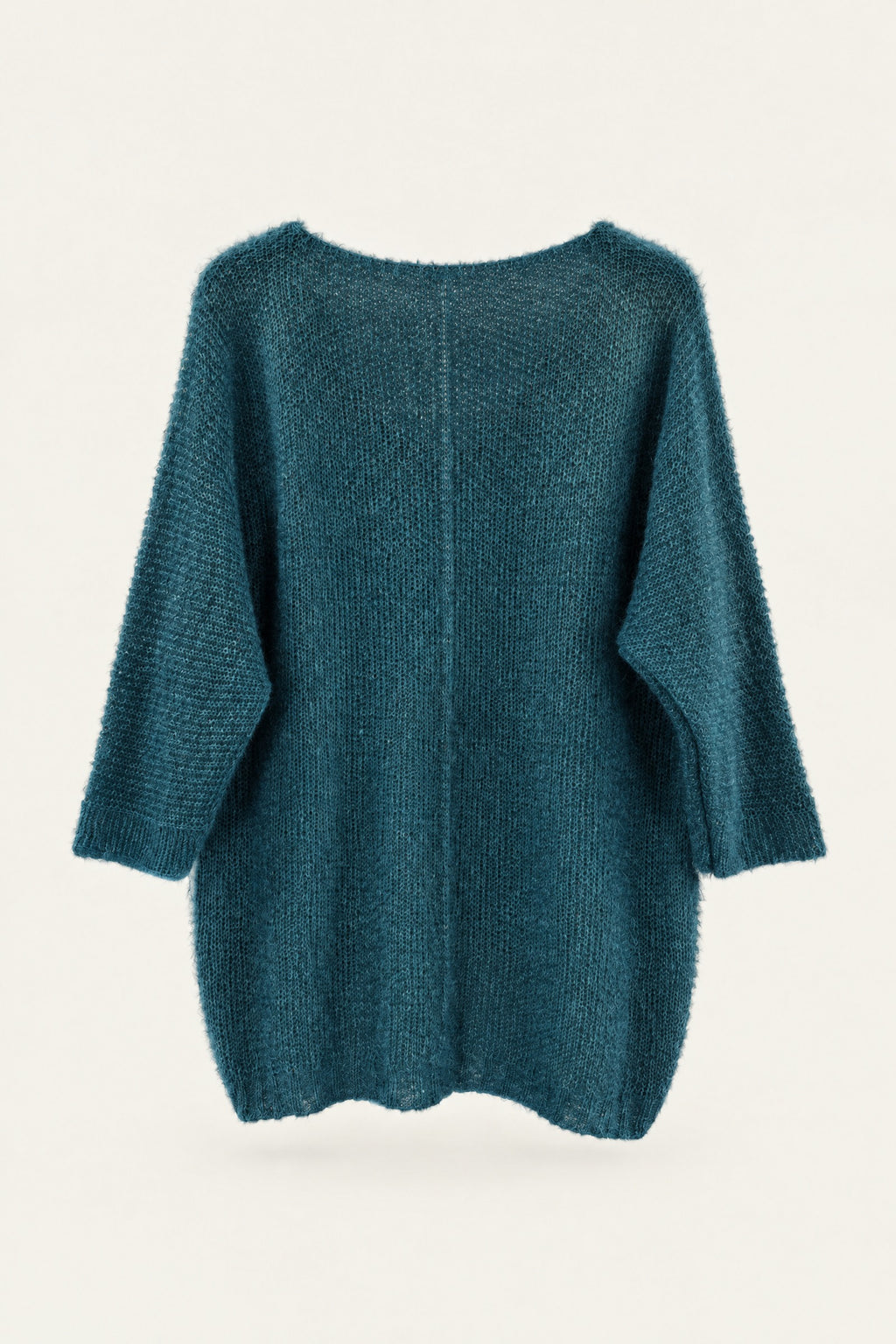 Pull oversize en maille col V – Bleu canard – vue de dos – EMORA