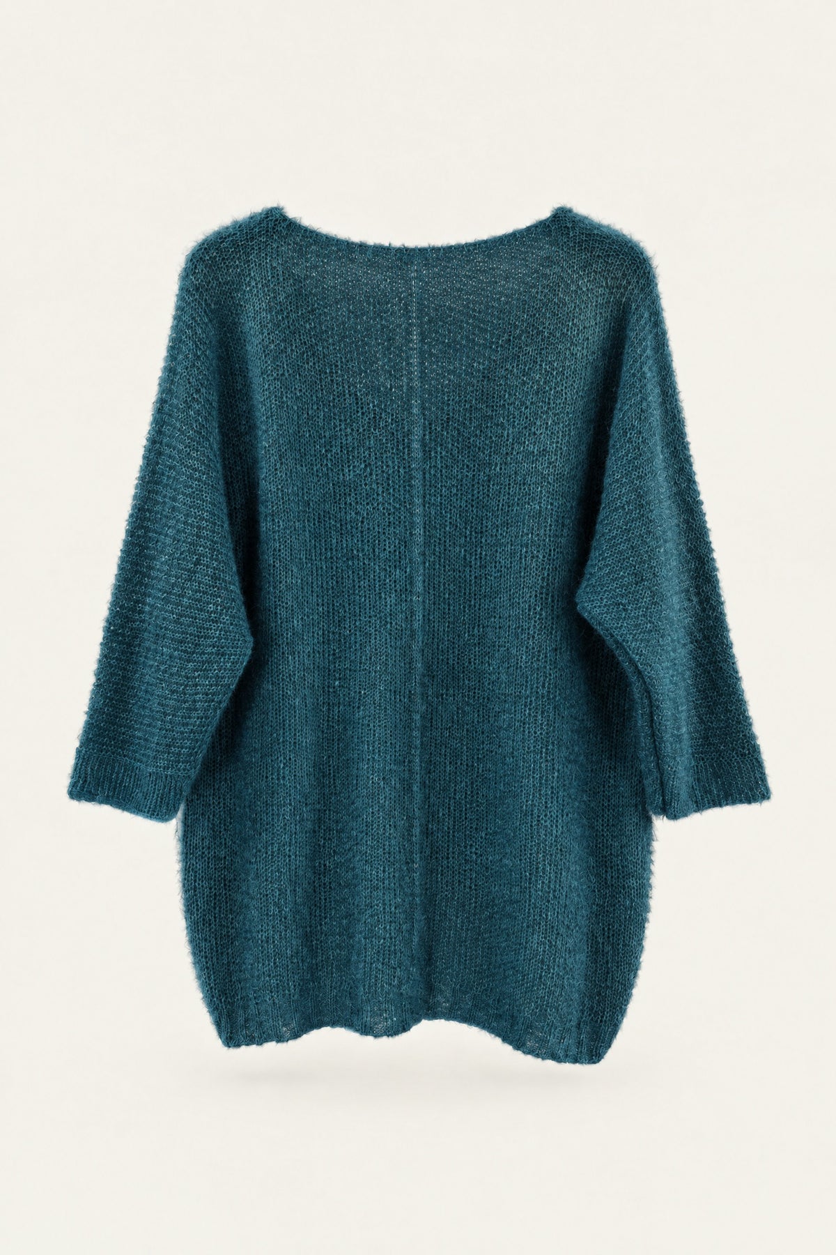 Pull oversize en maille col V – Bleu canard – vue de dos – EMORA