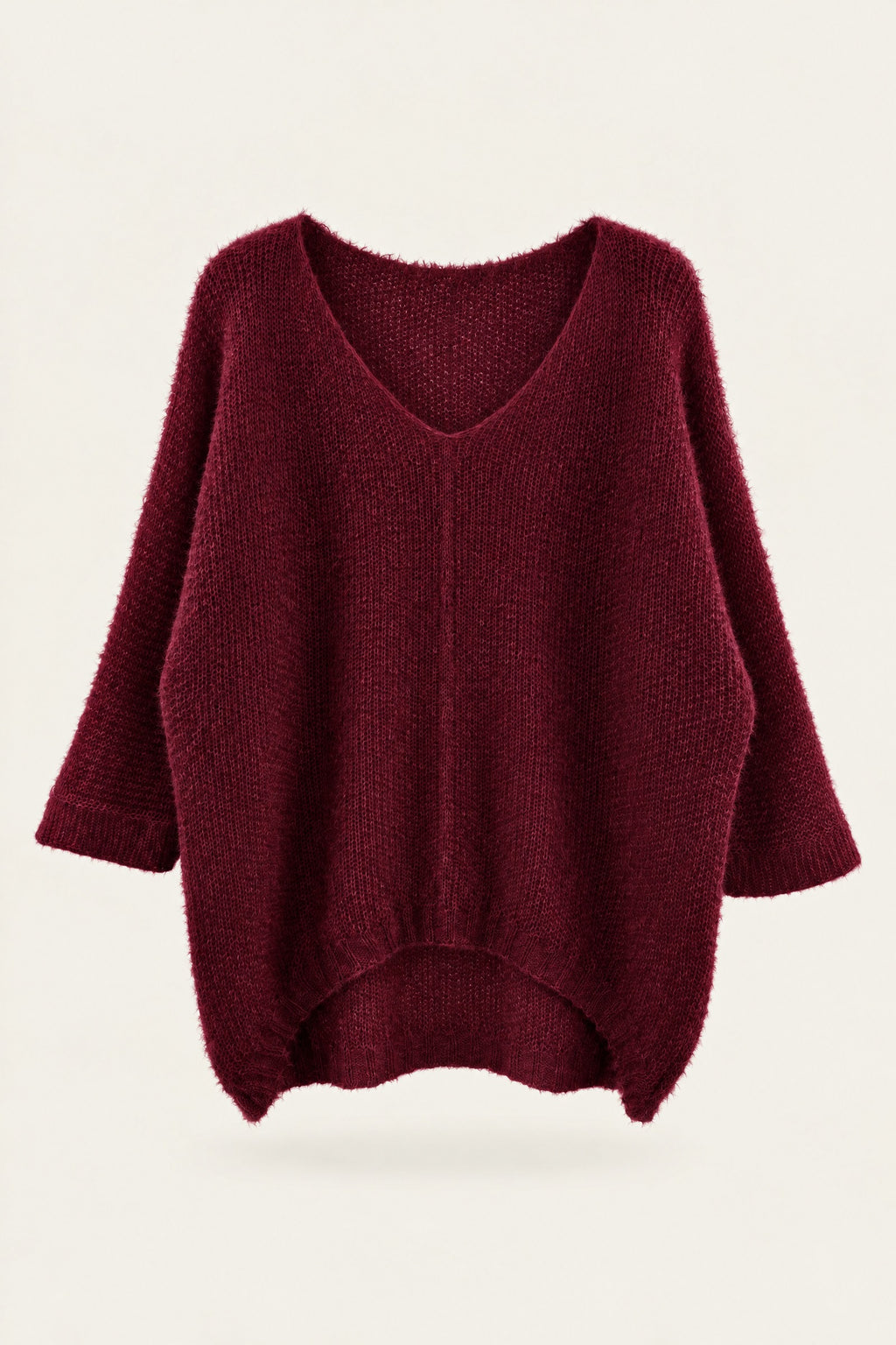 Pull oversize en maille col V – Bordeaux – vue de face – EMORA