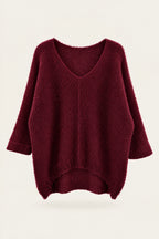 Pull oversize en maille col V – Bordeaux – vue de face – EMORA