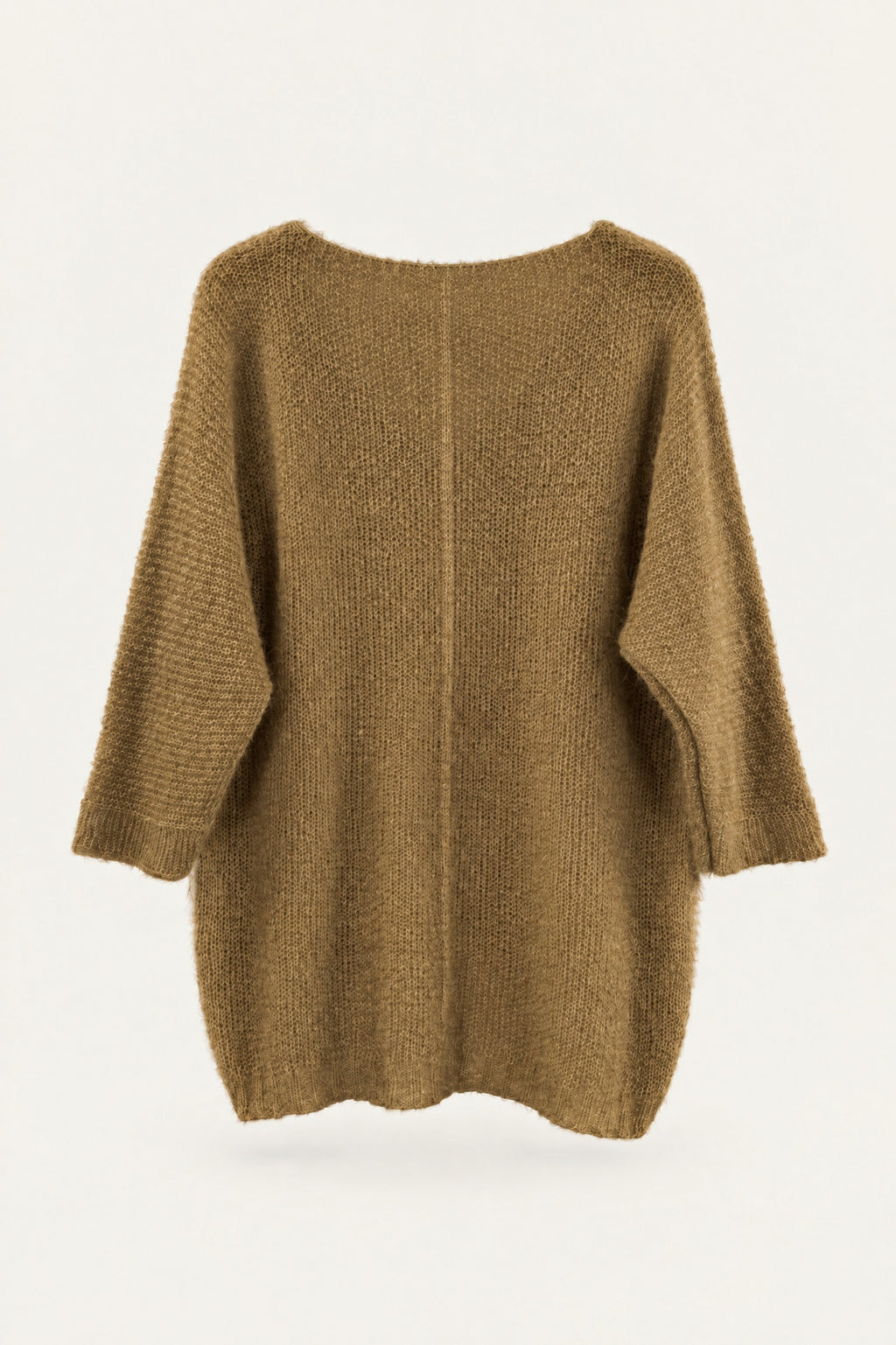 Pull oversize en maille col V – Camel – vue de dos – EMORA