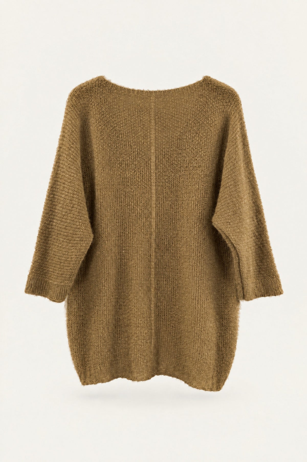 Pull oversize en maille col V – Camel – vue de dos – EMORA