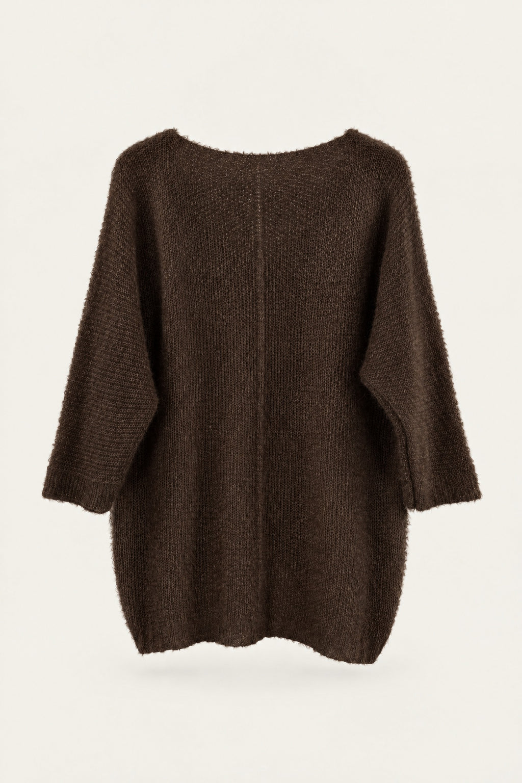 Pull oversize en maille col V – Chocolat – vue de dos – EMORA