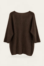 Pull oversize en maille col V – Chocolat – vue de dos – EMORA