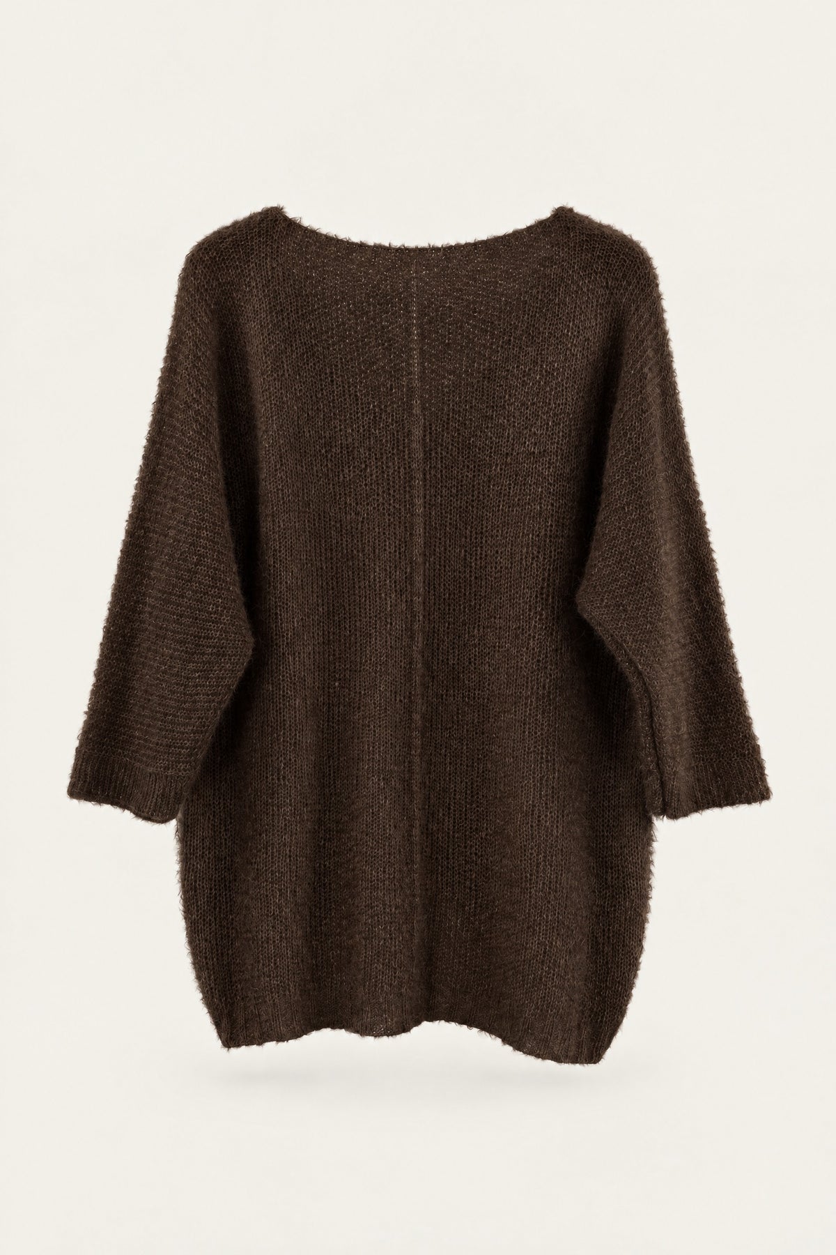 Pull oversize en maille col V – Chocolat – vue de dos – EMORA