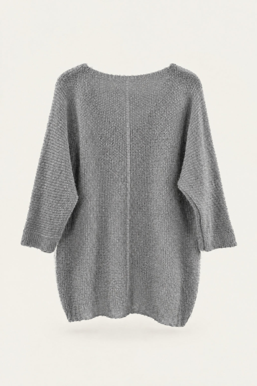 Pull oversize en maille col V – Gris clair – vue de dos – EMORA