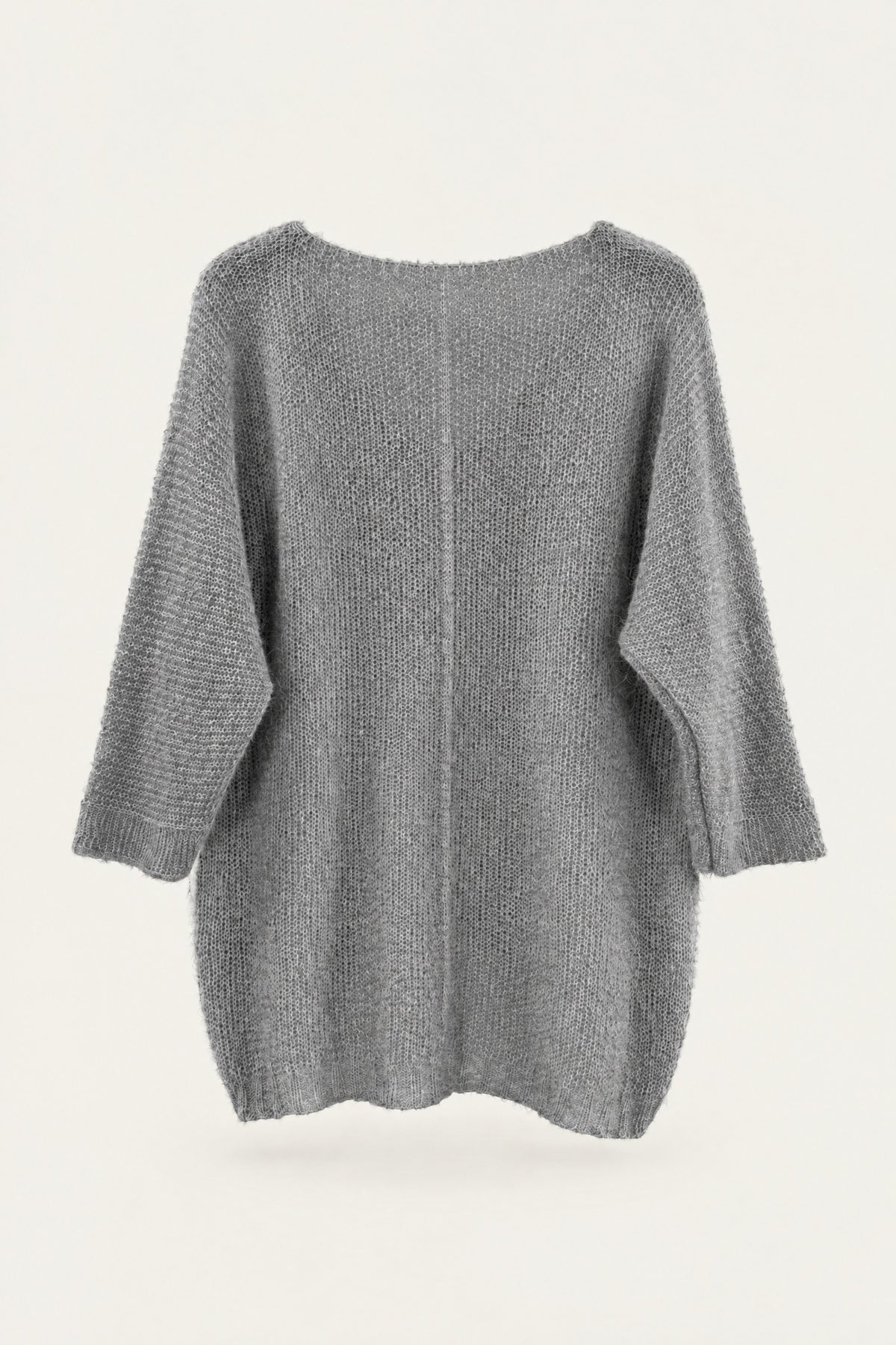Pull oversize en maille col V – Gris clair – vue de dos – EMORA