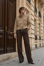 Veste saharienne courte à taille ajustable – Beige – EMORA