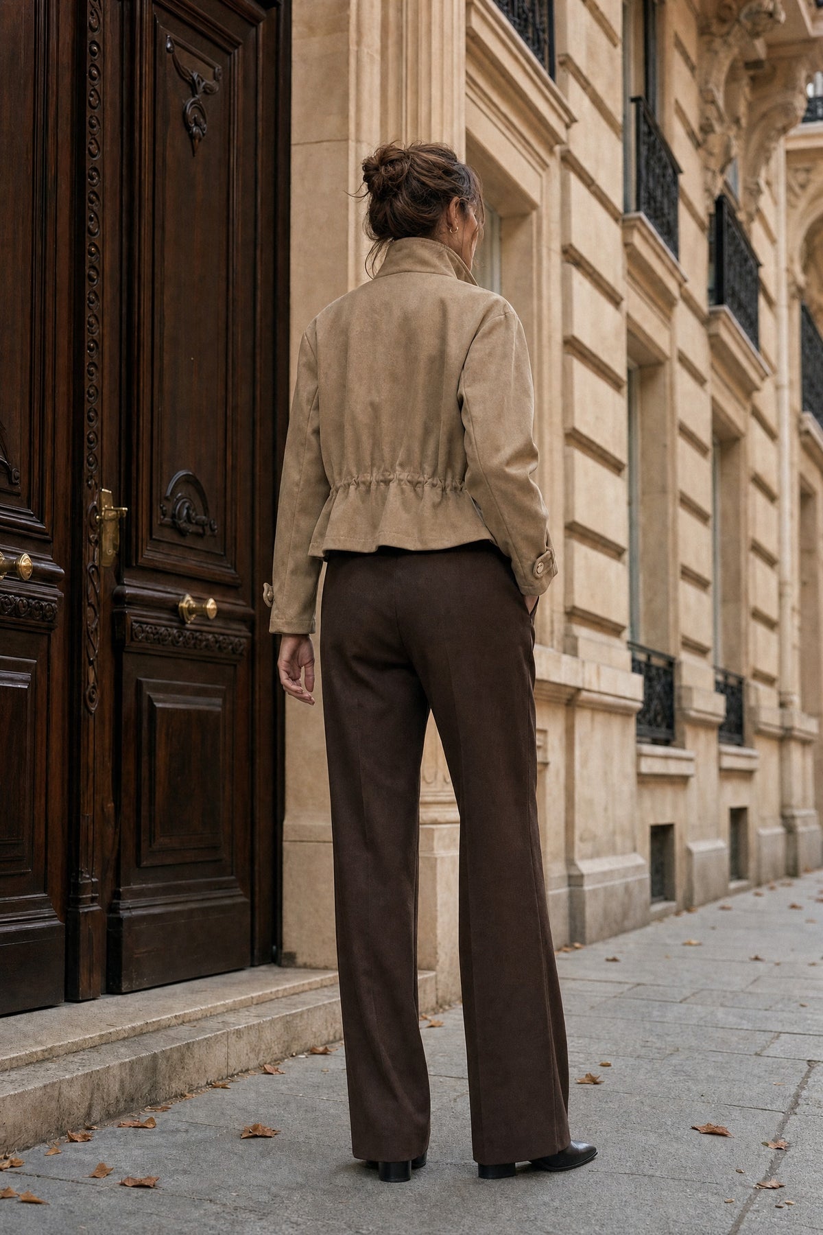 Veste saharienne courte à taille ajustable – Beige – EMORA