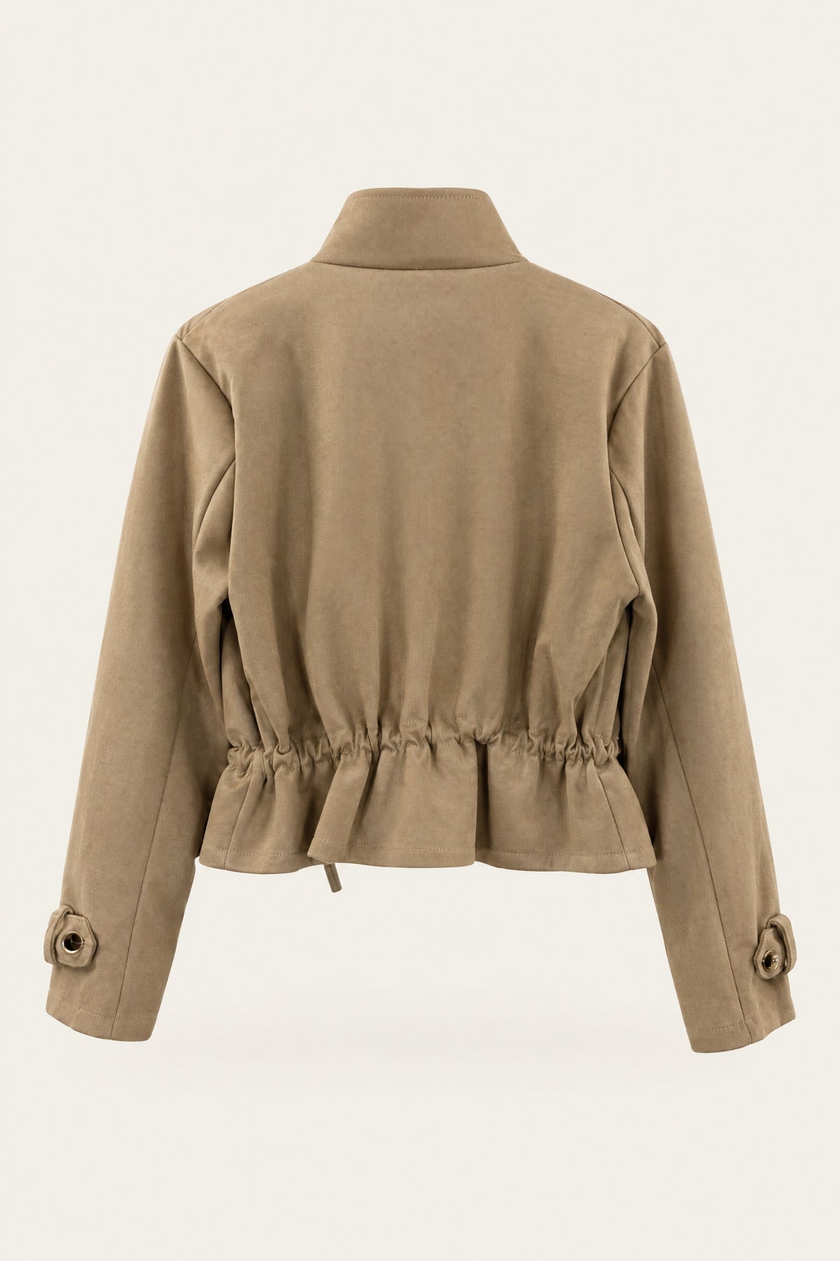 Veste saharienne courte à taille ajustable – Beige – vue de dos – EMORA
