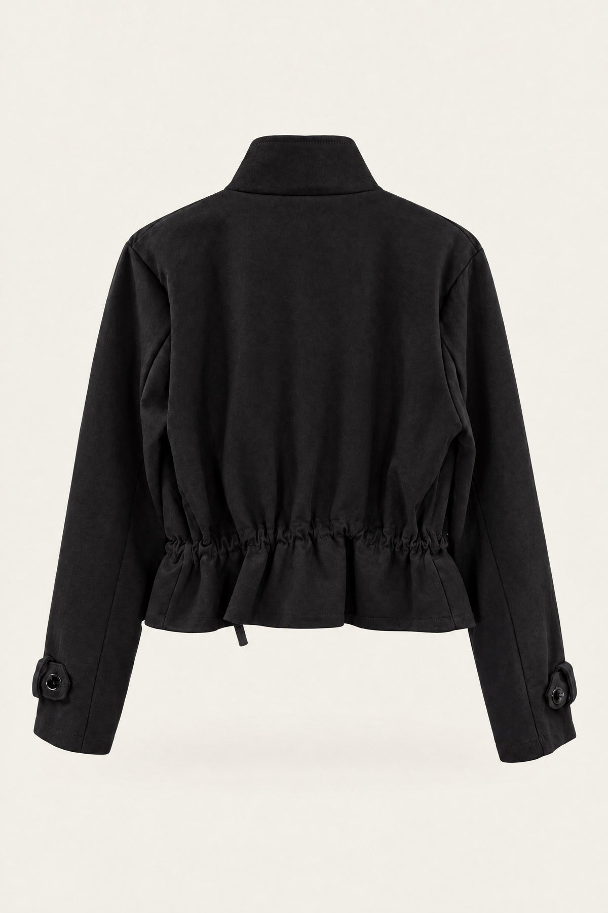Veste saharienne courte à taille ajustable – Noir – vue de dos – EMORA