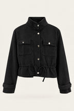 Veste saharienne courte à taille ajustable – Noir – vue de face – EMORA