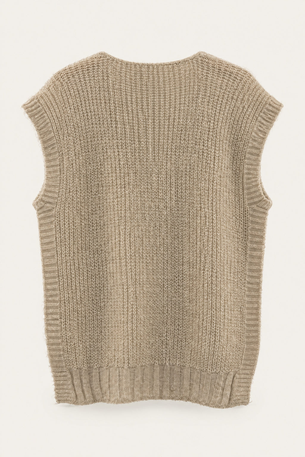 Pull sans manches en maille col V – Beige – vue de dos – EMORA