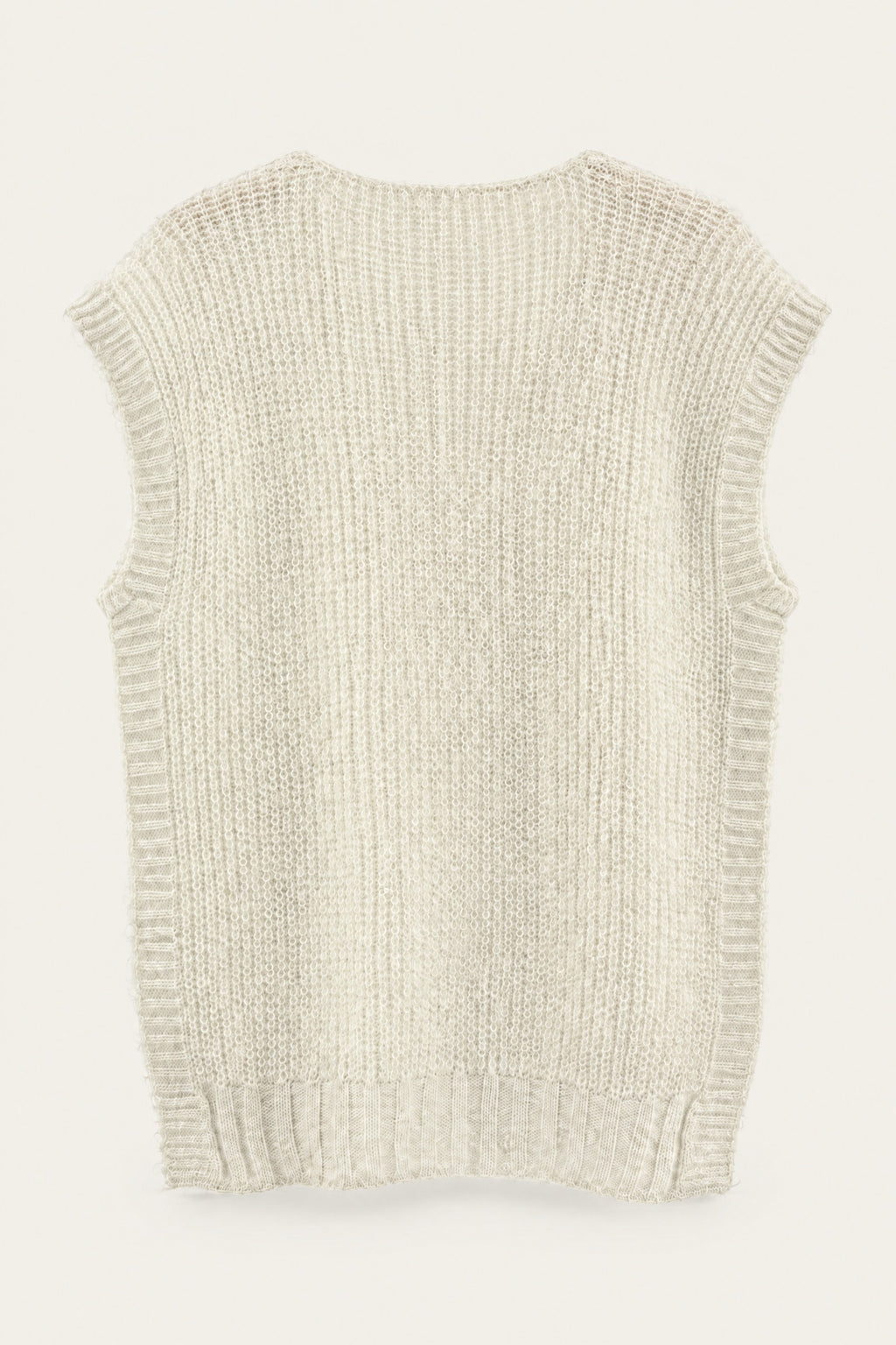 Pull sans manches en maille col V – Blanc – vue de dos – EMORA