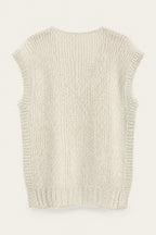 Pull sans manches en maille col V – Blanc – vue de dos – EMORA