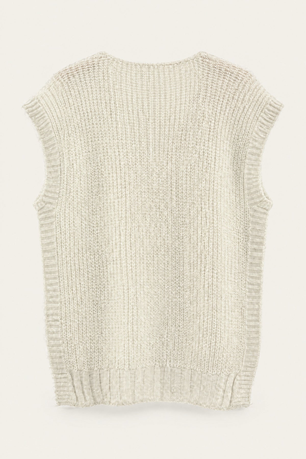 Pull sans manches en maille col V – Blanc – vue de dos – EMORA