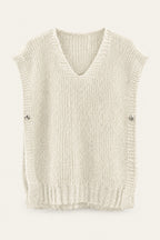 Pull sans manches en maille col V – Blanc – vue de face – EMORA