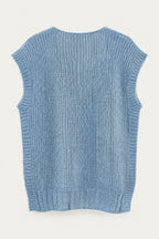 Pull sans manches en maille col V – Bleu ciel – vue de dos – EMORA