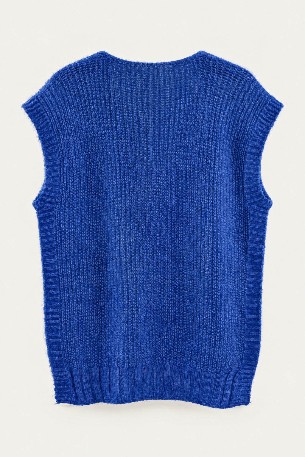 Pull sans manches en maille col V – Bleu roi – vue de dos – EMORA