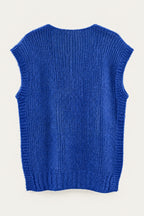 Pull sans manches en maille col V – Bleu roi – vue de dos – EMORA
