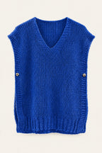 Pull sans manches en maille col V – Bleu roi – vue de face – EMORA
