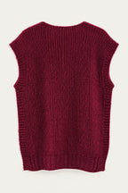 Pull sans manches en maille col V – Bordeaux – vue de dos – EMORA