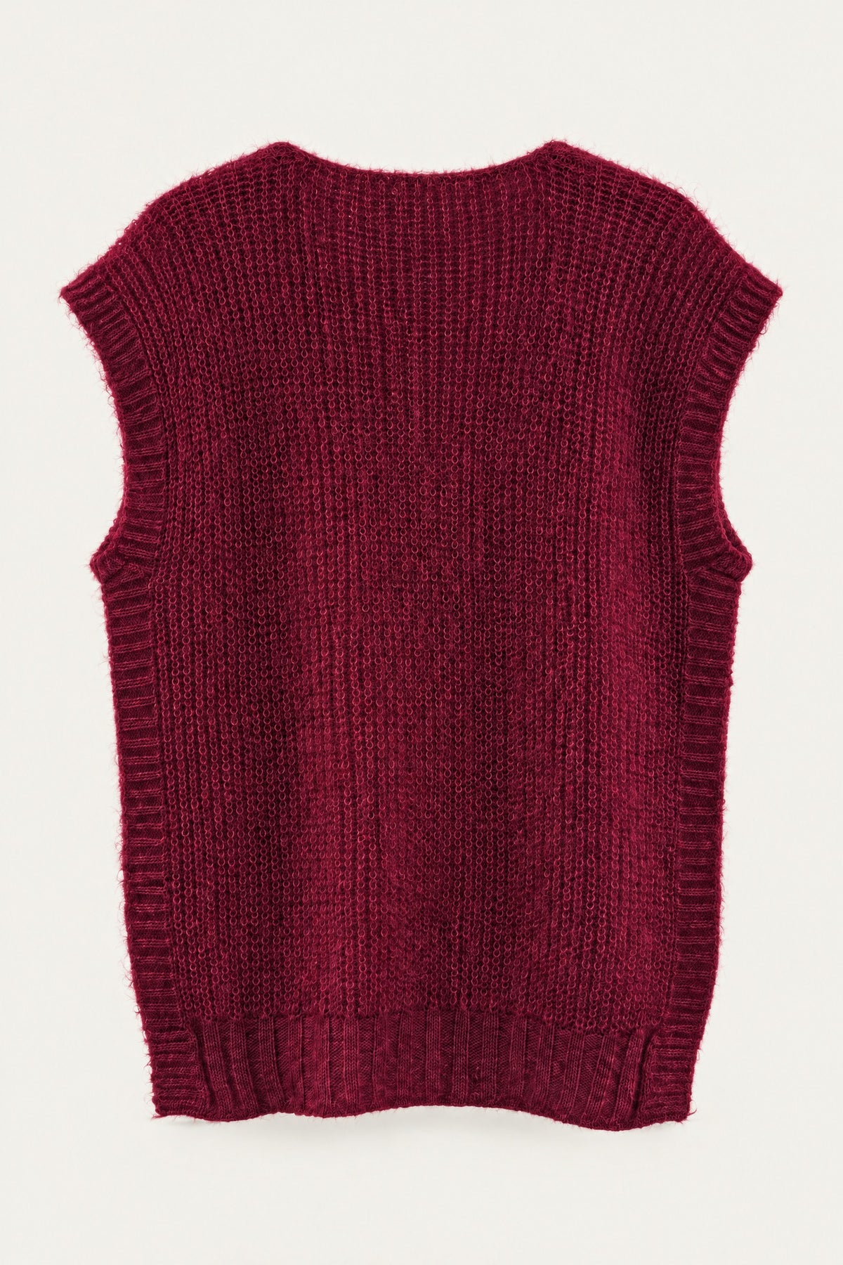 Pull sans manches en maille col V – Bordeaux – vue de dos – EMORA