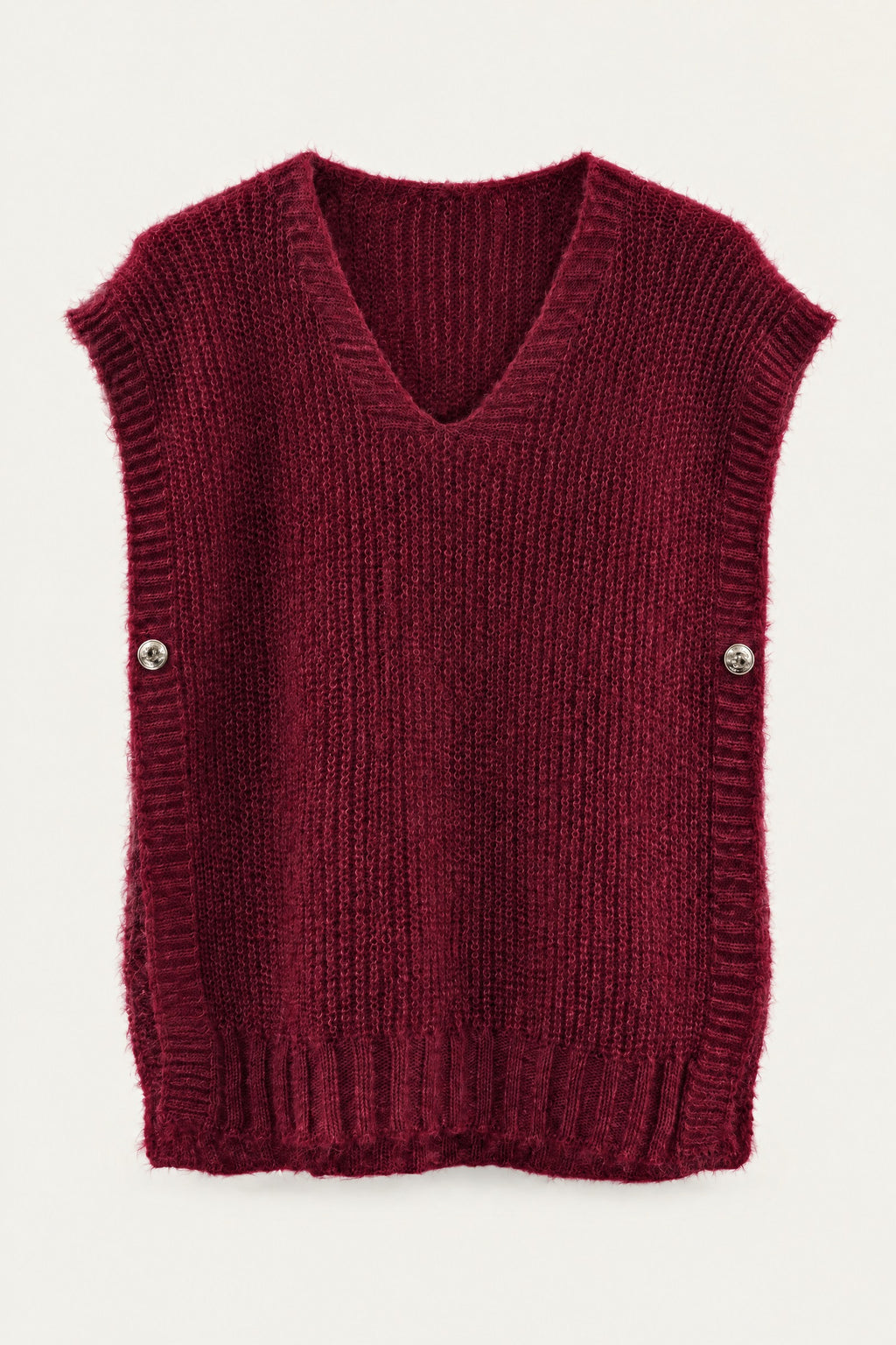 Pull sans manches en maille col V – Bordeaux – vue de face – EMORA