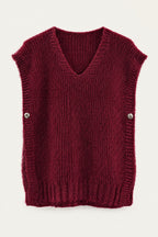 Pull sans manches en maille col V – Bordeaux – vue de face – EMORA