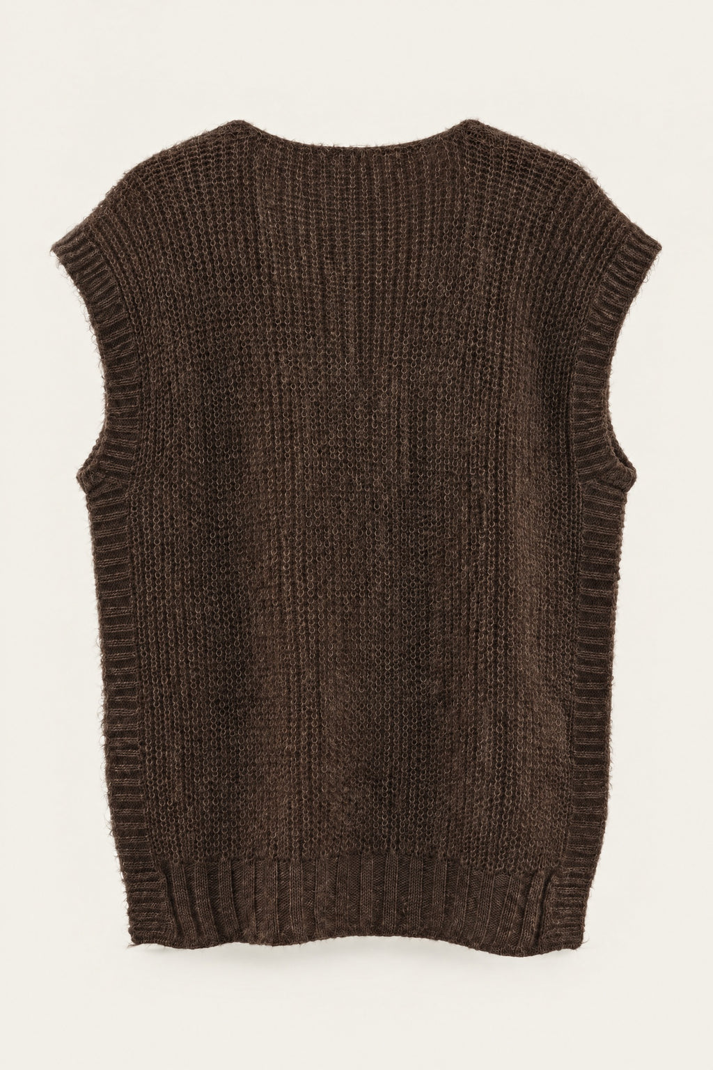 Pull sans manches en maille col V – Chocolat – vue de dos – EMORA