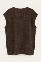 Pull sans manches en maille col V – Chocolat – vue de dos – EMORA