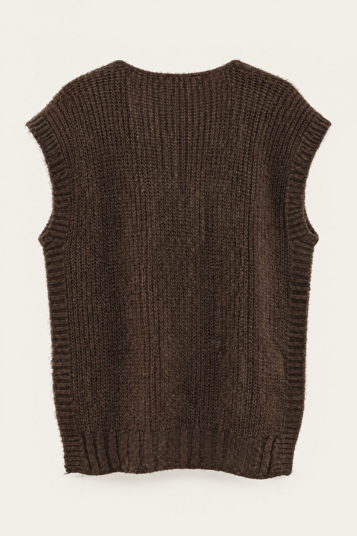 Pull sans manches en maille col V – Chocolat – vue de dos – EMORA