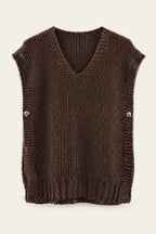 Pull sans manches en maille col V – Chocolat – vue de face – EMORA
