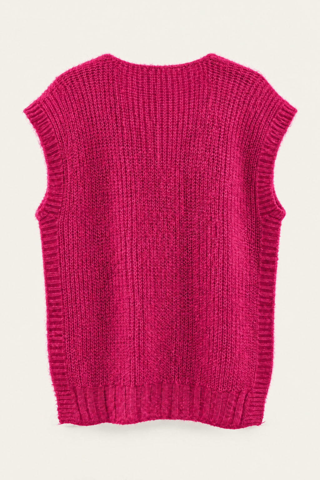 Pull sans manches en maille col V – Fuchsia – vue de dos – EMORA