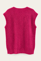 Pull sans manches en maille col V – Fuchsia – vue de dos – EMORA