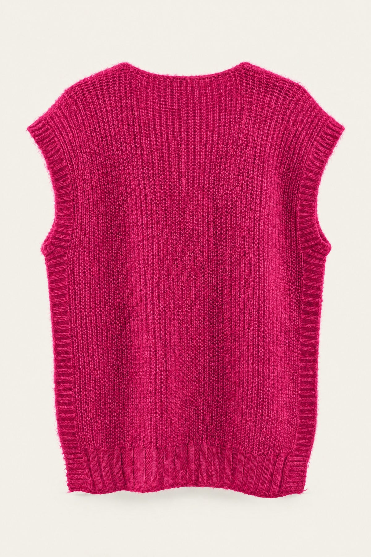 Pull sans manches en maille col V – Fuchsia – vue de dos – EMORA