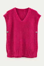 Pull sans manches en maille col V – Fuchsia – vue de face – EMORA