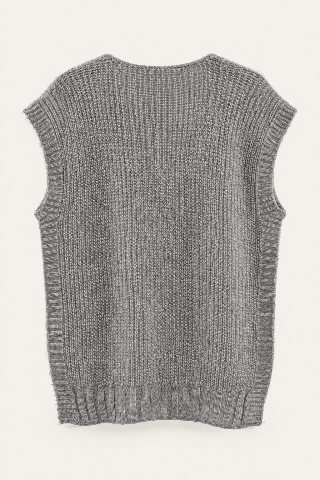 Pull sans manches en maille col V – Gris clair – vue de dos – EMORA