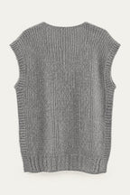 Pull sans manches en maille col V – Gris clair – vue de dos – EMORA