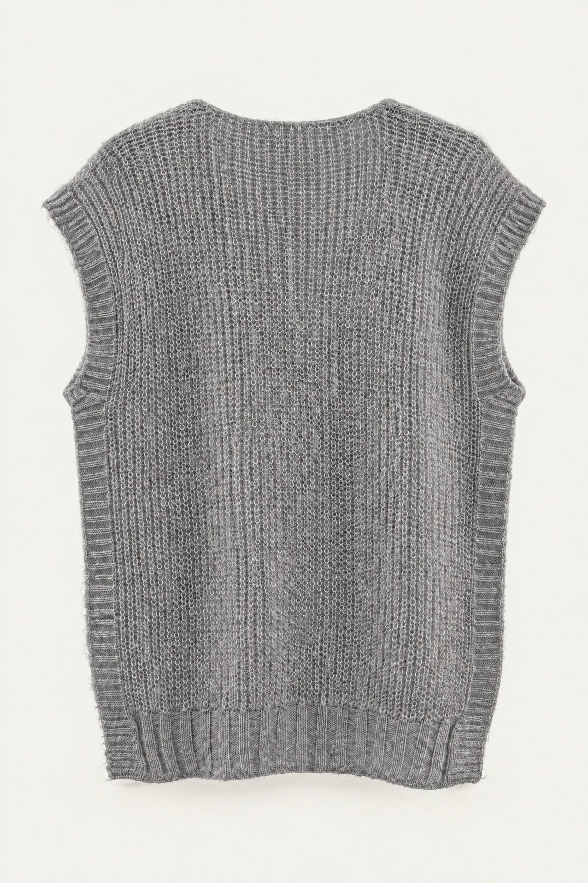 Pull sans manches en maille col V – Gris clair – vue de dos – EMORA