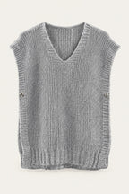 Pull sans manches en maille col V – Gris clair – vue de face – EMORA
