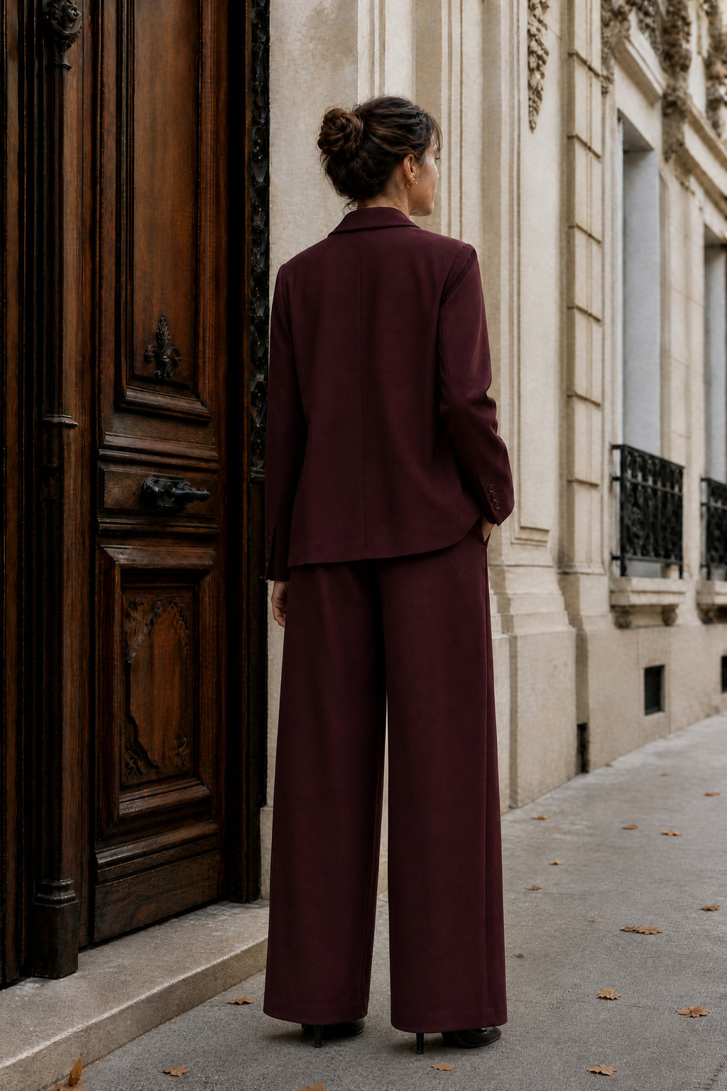 Ensemble tailleur oversize blazer et pantalon large – Bordeaux – EMORA