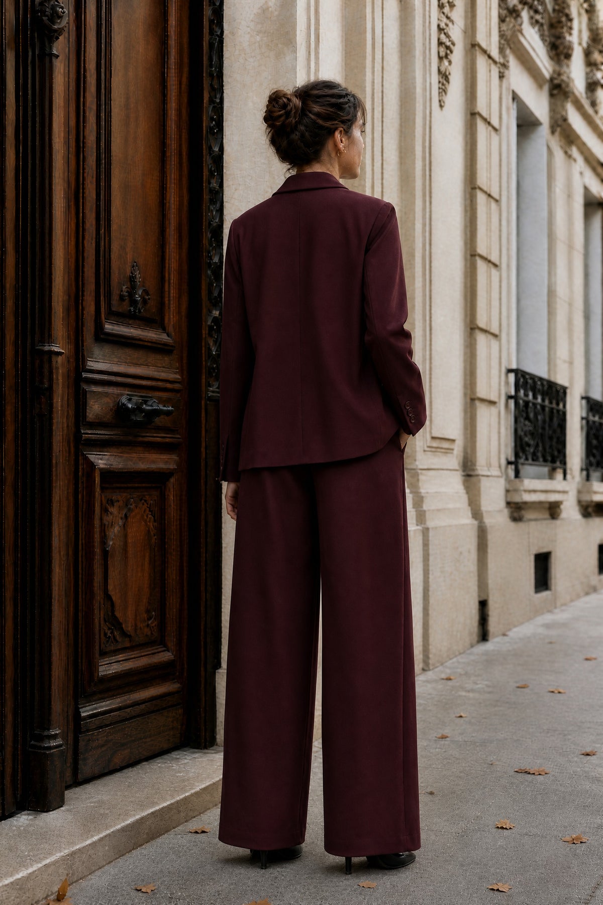 Ensemble tailleur oversize blazer et pantalon large – Bordeaux – EMORA