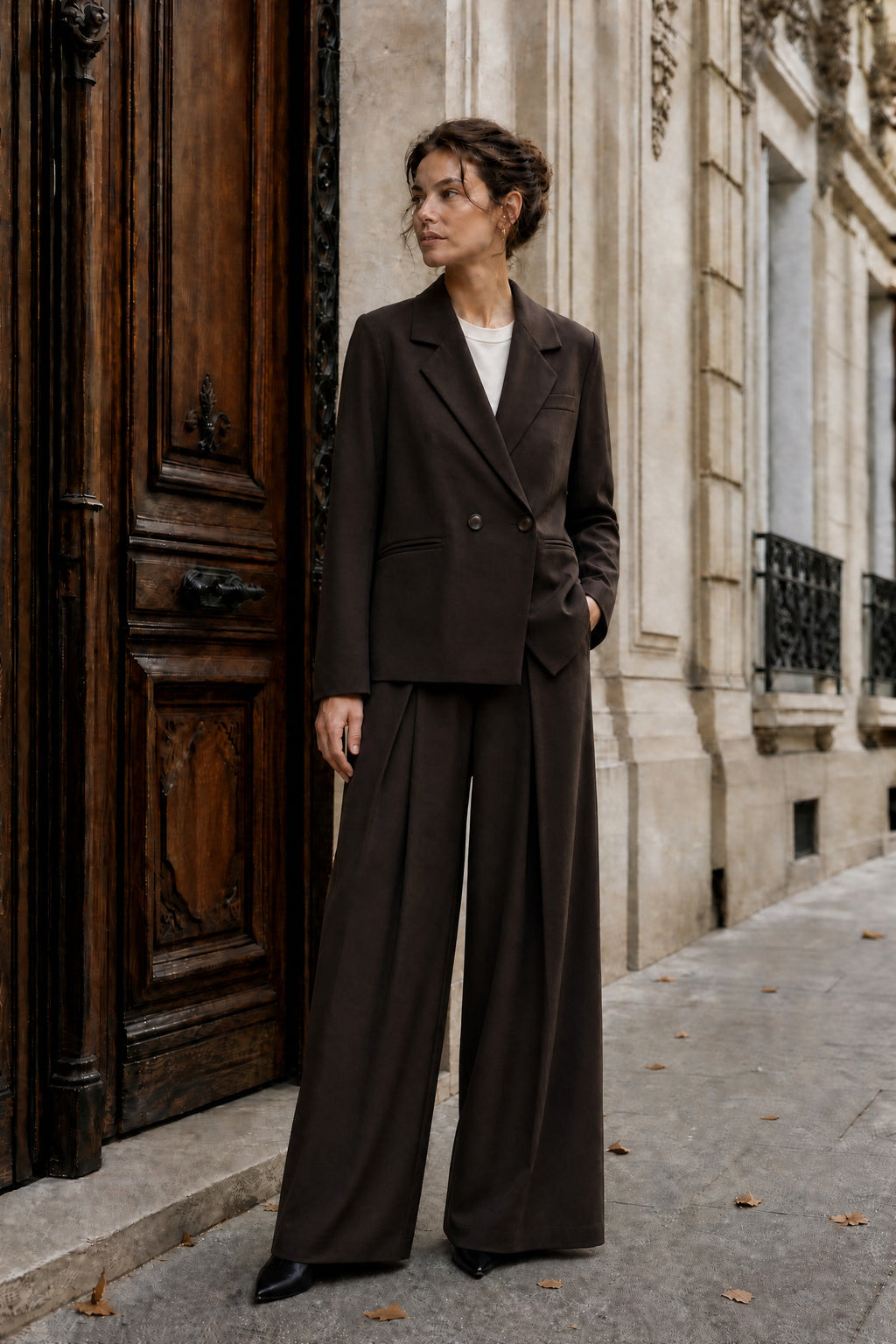 Ensemble tailleur oversize blazer et pantalon large – Chocolat – EMORA