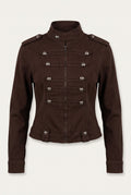 Ensemble officier veste cintrée et pantalon large – Chocolat – vue de face – EMORA