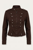 Ensemble officier veste cintrée et pantalon large – Chocolat – vue de face – EMORA